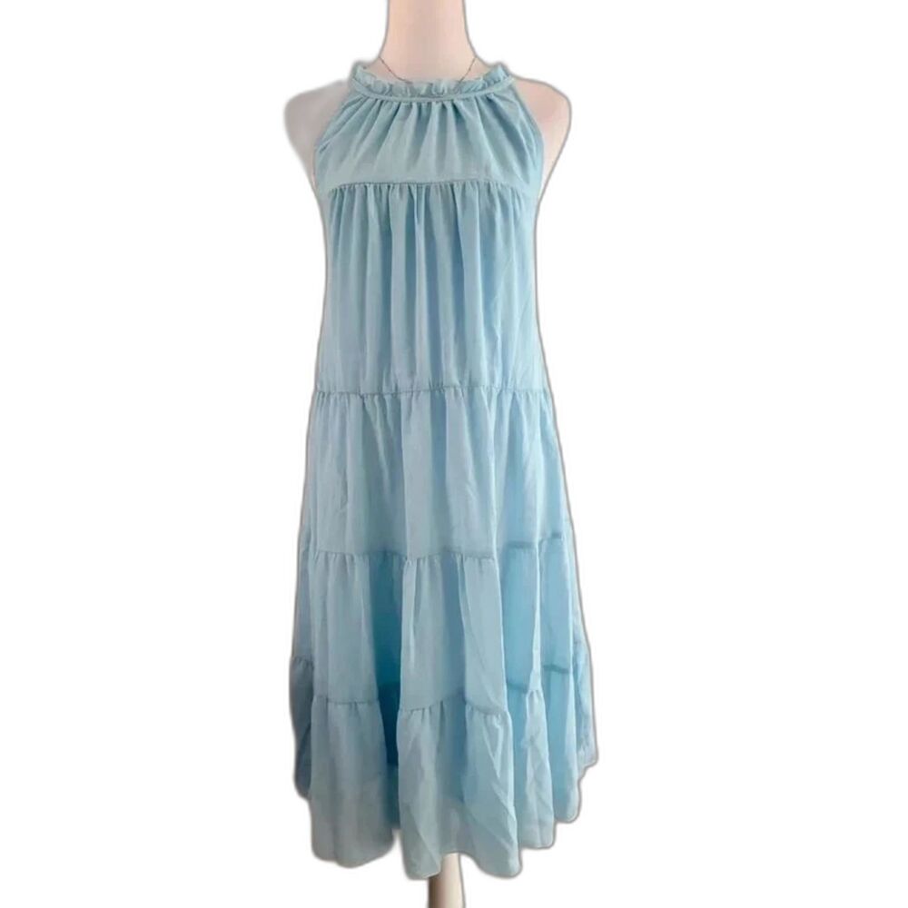 Fairy Core Light Blue Halter Sundress Tiered Babydoll Mini Party Dress